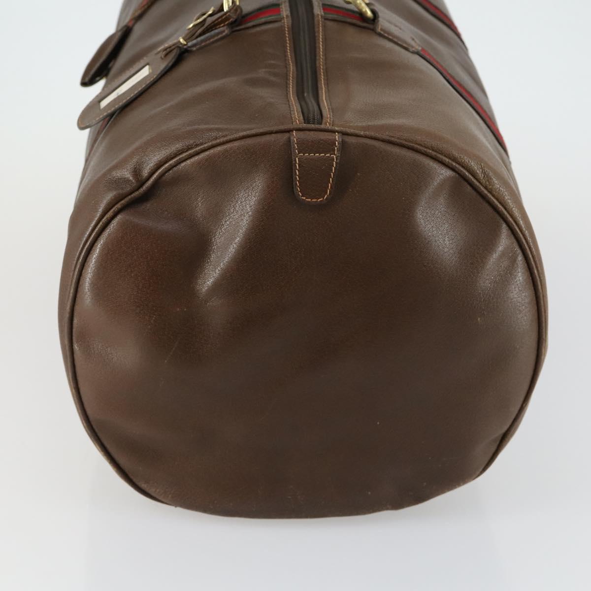 GUCCI Web Sherry Line Boston Bag Leather Brown Gold 40 002 548 33 Auth bs31890