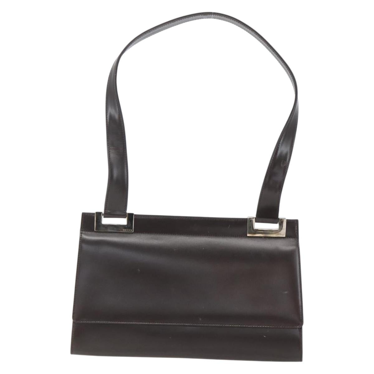 GUCCI Shoulder Bag Leather Outlet Brown Gold 001 1956 1909 Auth bs31892