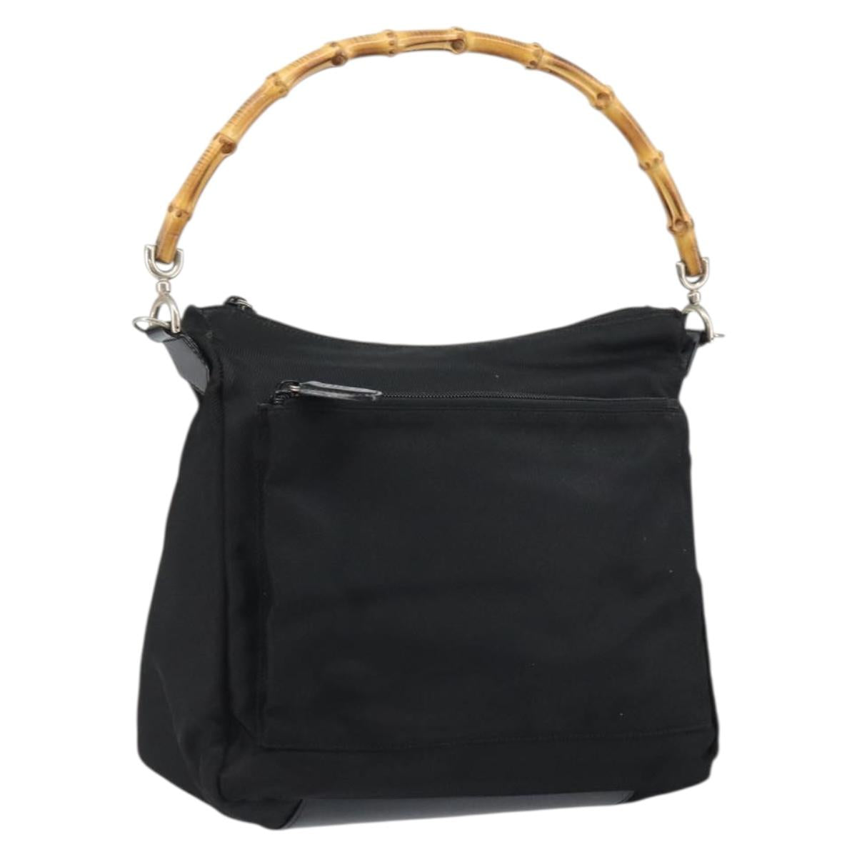 GUCCI Bamboo Hand Bag Nylon Leather Black Silver 000 2404 0509 Auth bs31893