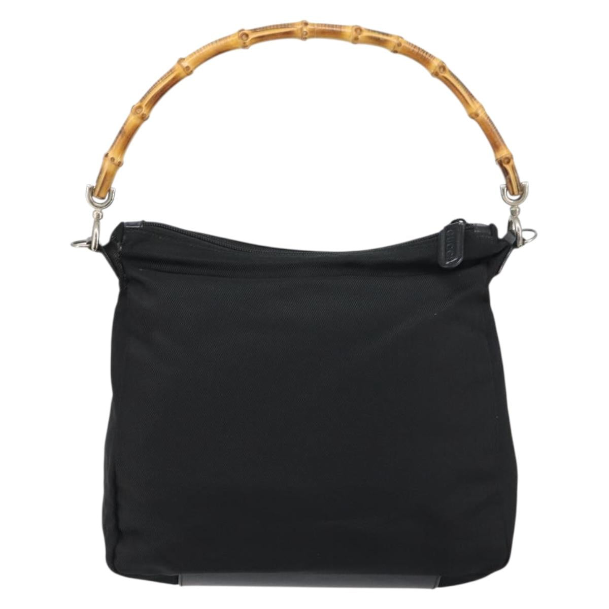 GUCCI Bamboo Hand Bag Nylon Leather Black Silver 000 2404 0509 Auth bs31893