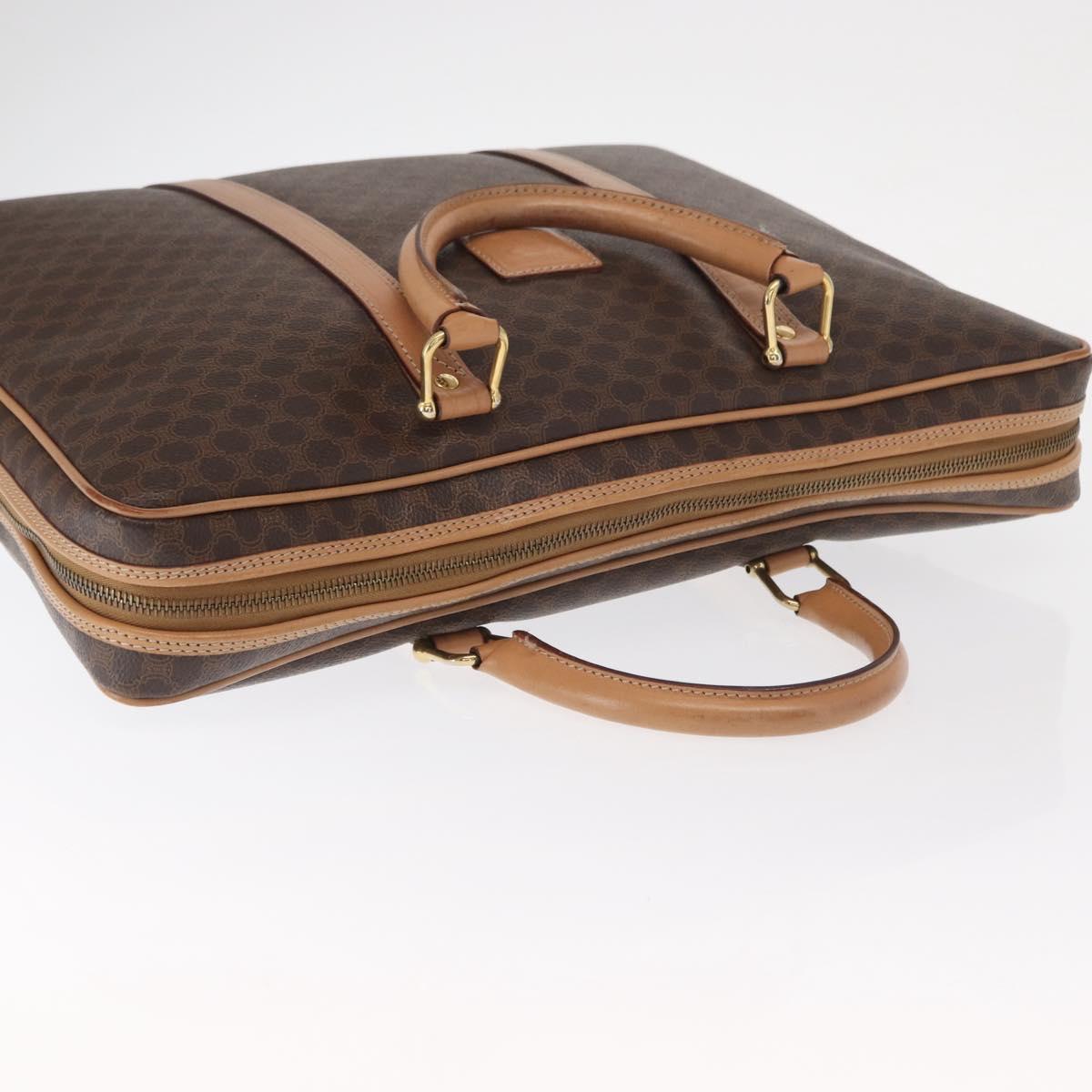 CELINE Macadam Canvas Business Bag PVC Leather Brown Gold Auth bs31895
