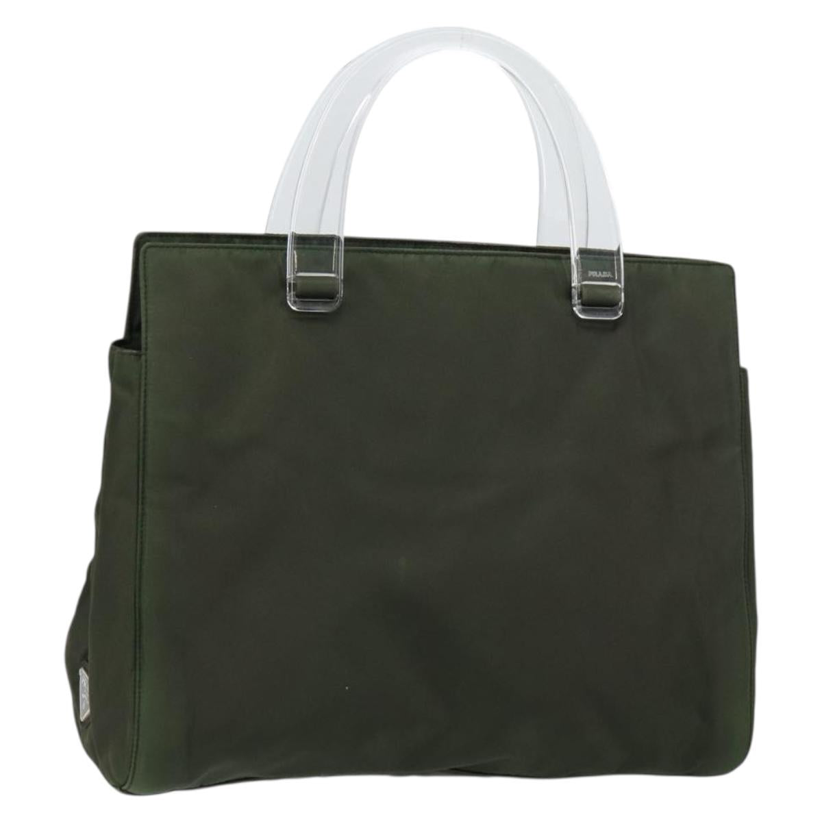 PRADA Hand Bag Nylon Khaki Silver Auth bs31898