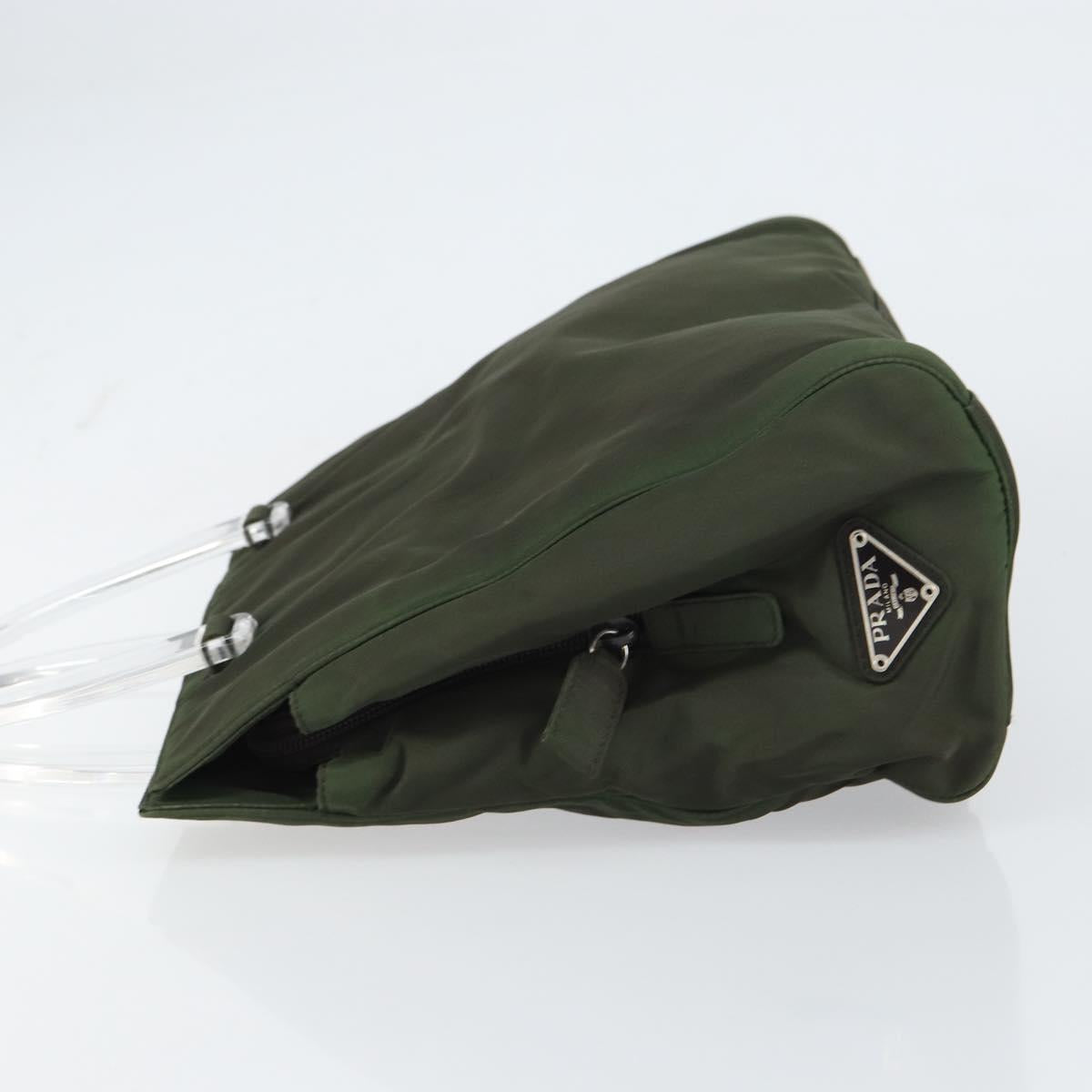 PRADA Hand Bag Nylon Khaki Silver Auth bs31898