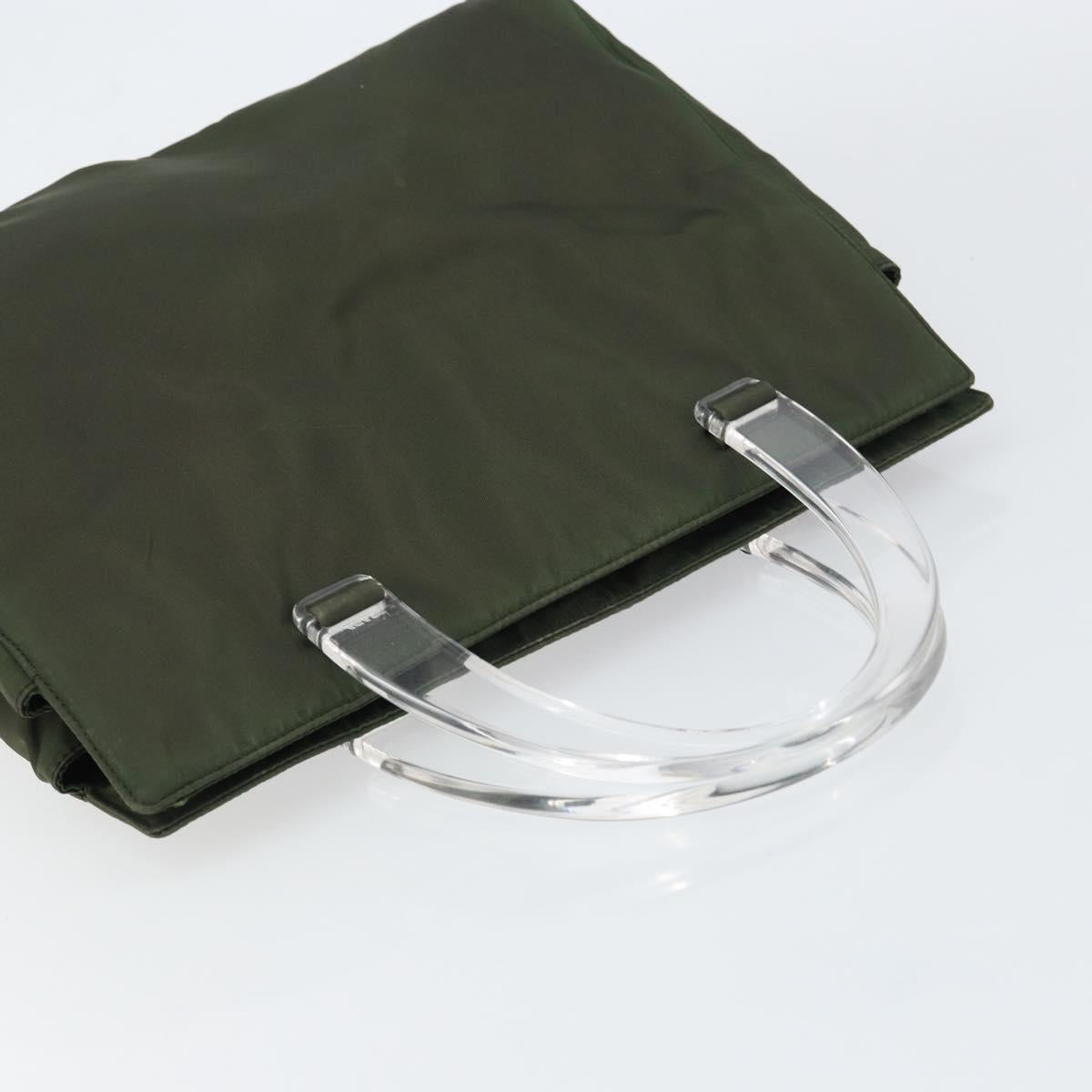 PRADA Hand Bag Nylon Khaki Silver Auth bs31898