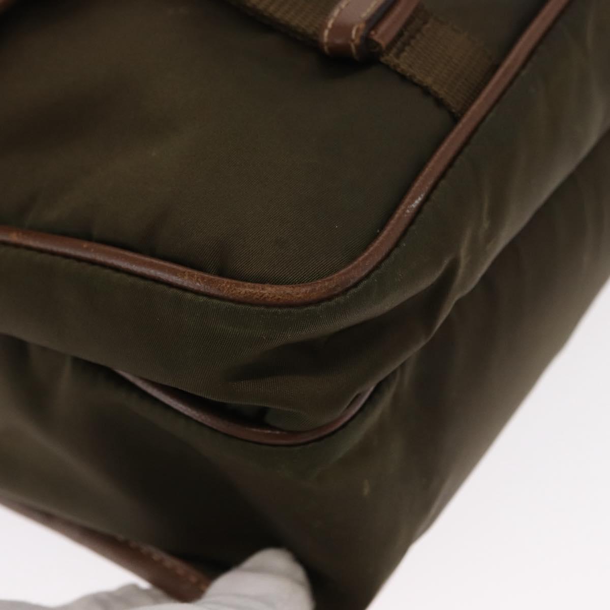 PRADA Shoulder Bag Nylon Khaki Silver Auth bs31899