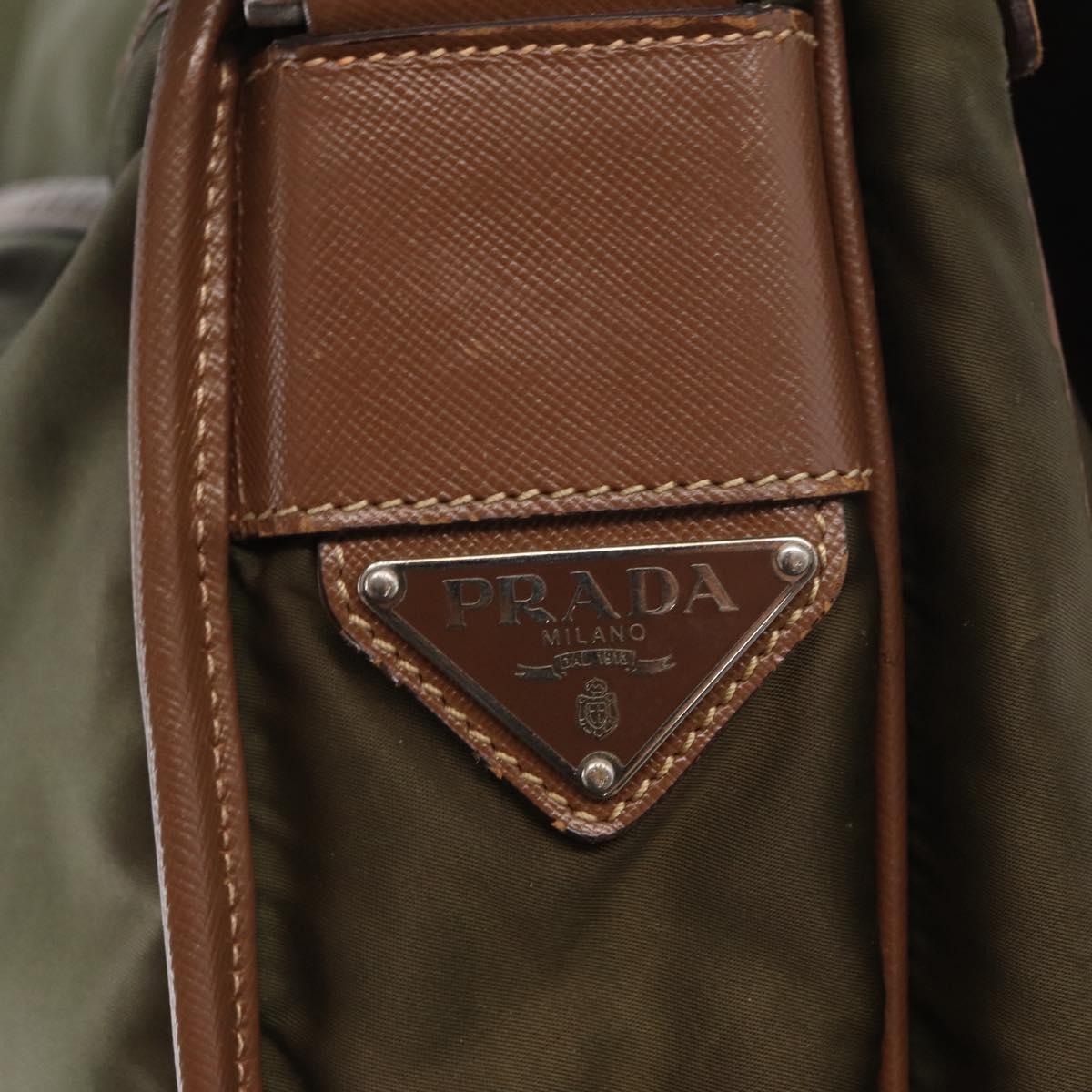 PRADA Shoulder Bag Nylon Khaki Silver Auth bs31899