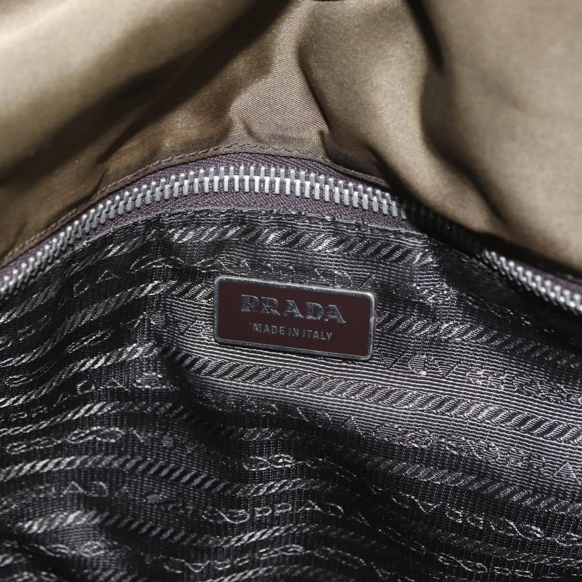 PRADA Shoulder Bag Nylon Khaki Silver Auth bs31899