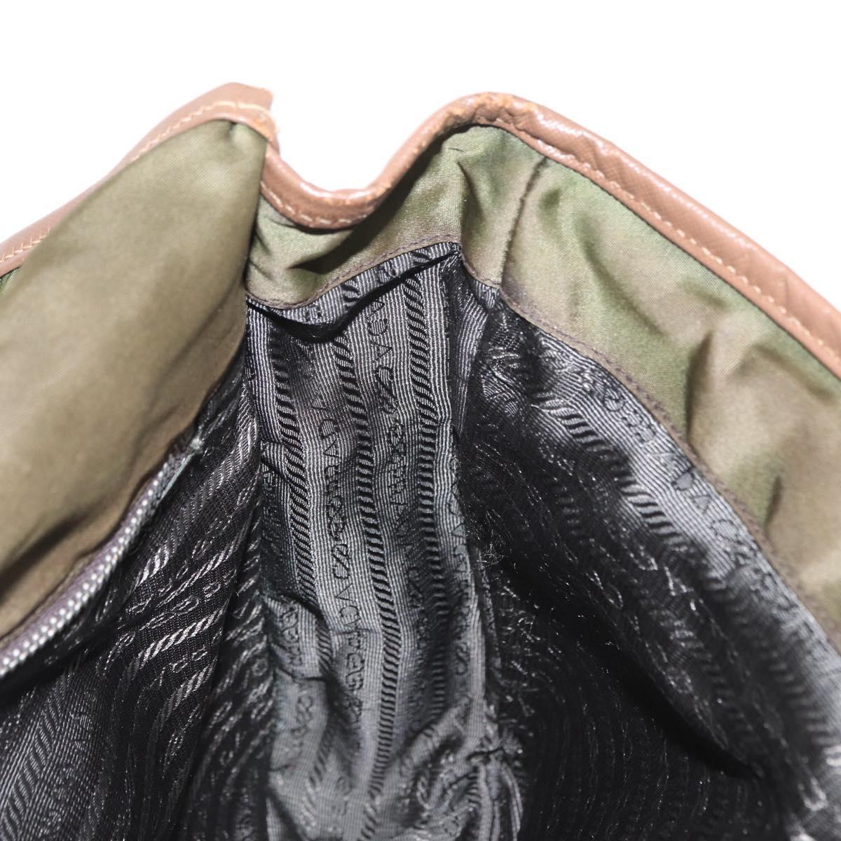 PRADA Shoulder Bag Nylon Khaki Silver Auth bs31899