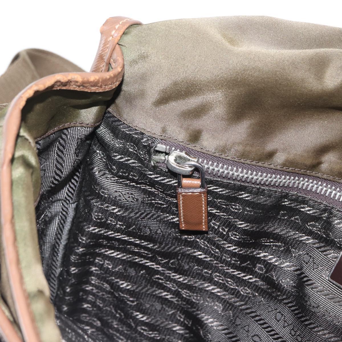PRADA Shoulder Bag Nylon Khaki Silver Auth bs31899