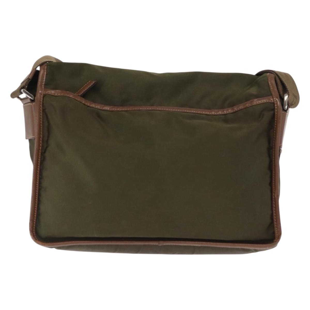 PRADA Shoulder Bag Nylon Khaki Silver Auth bs31899