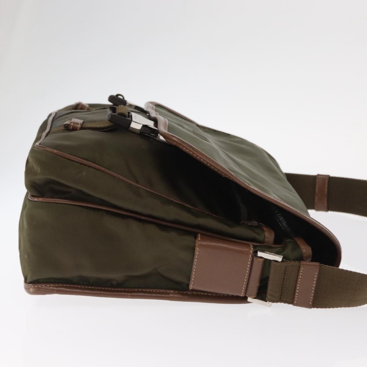 PRADA Shoulder Bag Nylon Khaki Silver Auth bs31899