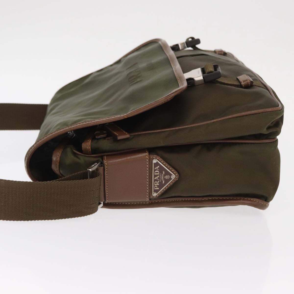 PRADA Shoulder Bag Nylon Khaki Silver Auth bs31899