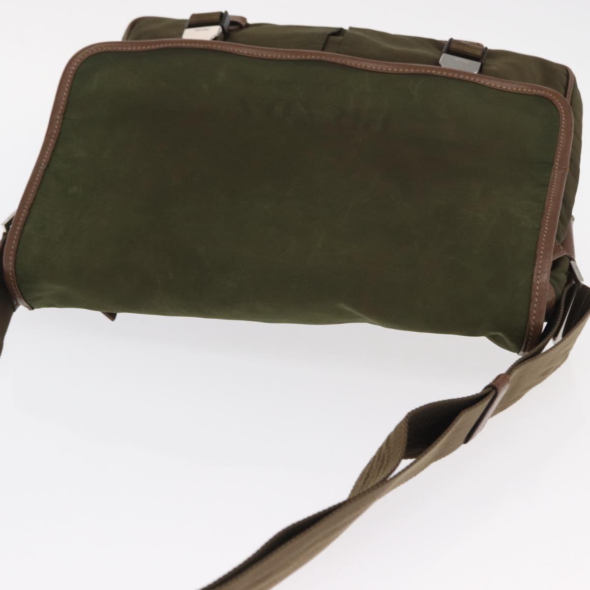 PRADA Shoulder Bag Nylon Khaki Silver Auth bs31899
