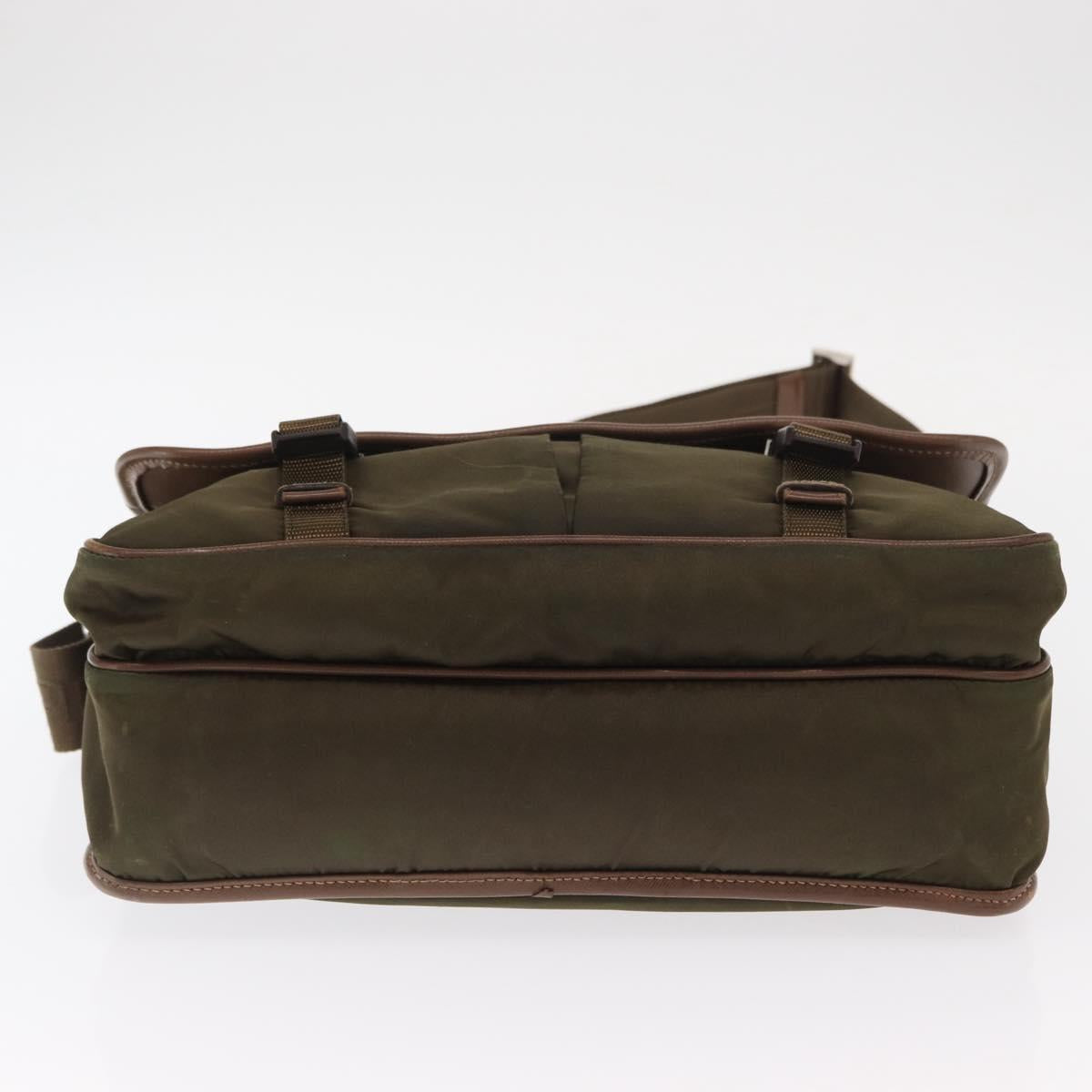 PRADA Shoulder Bag Nylon Khaki Silver Auth bs31899