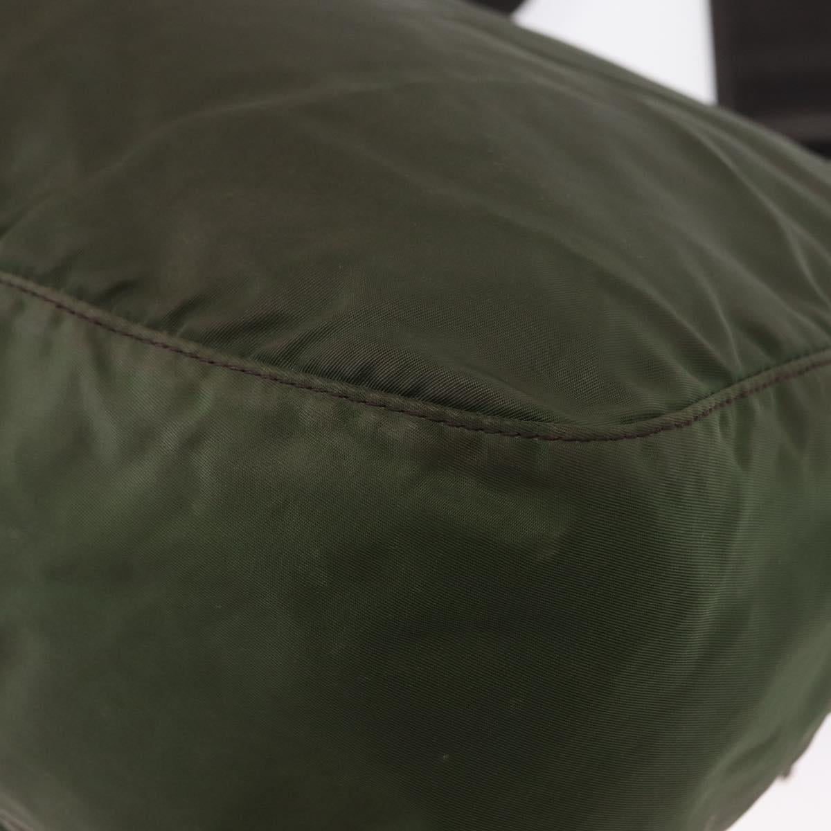 PRADA Shoulder Bag Nylon Khaki Silver Auth bs31900