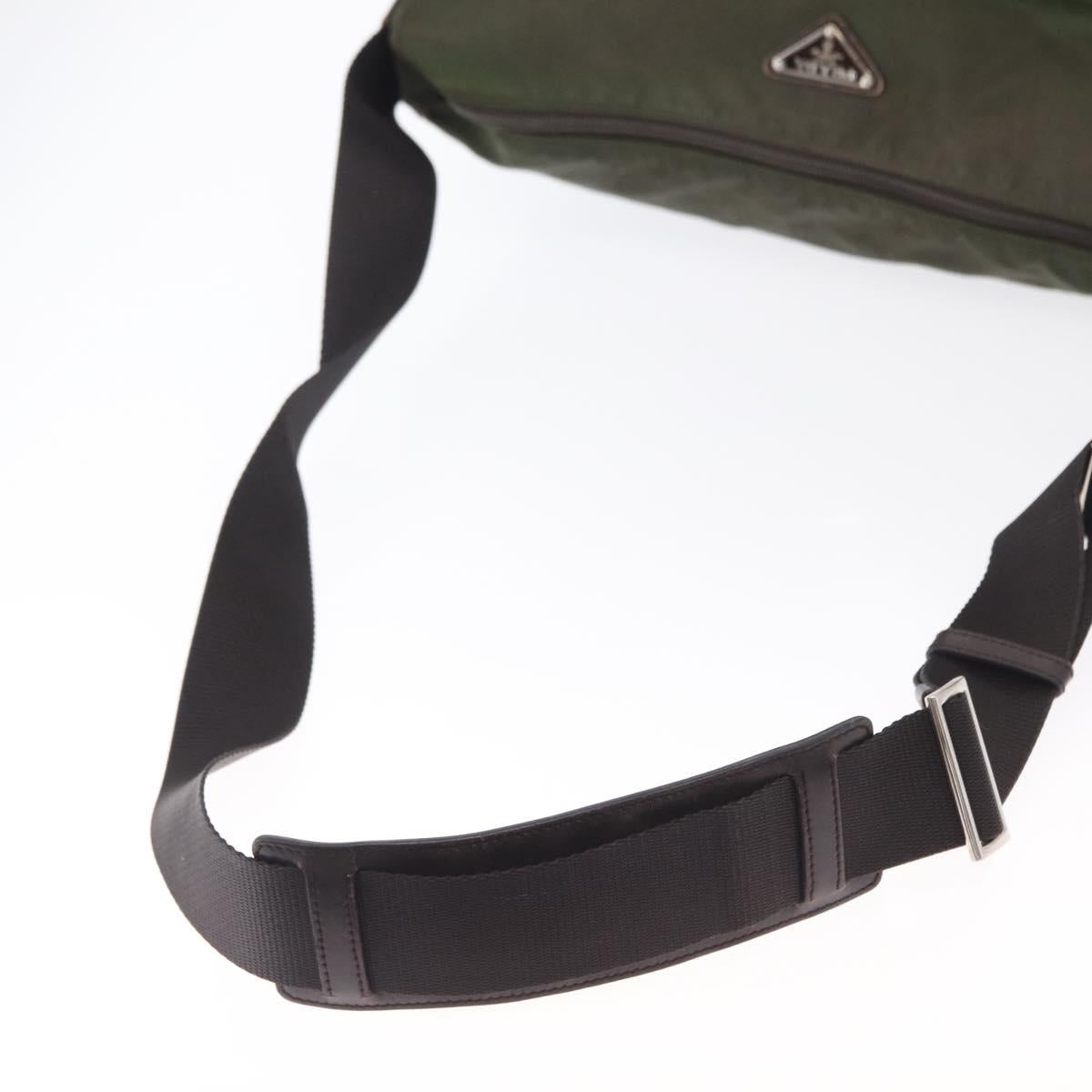 PRADA Shoulder Bag Nylon Khaki Silver Auth bs31900