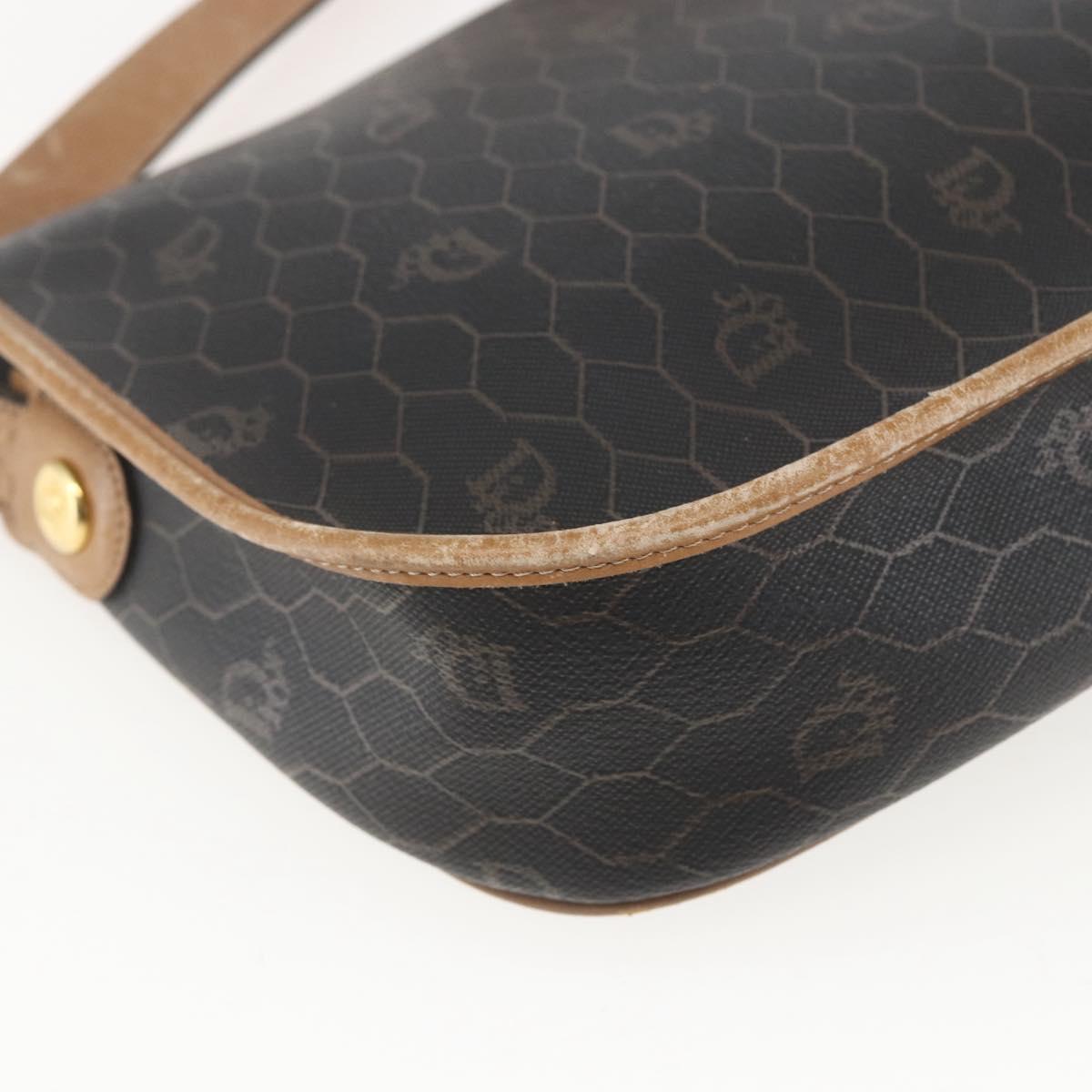 Christian Dior Honeycomb Canvas Shoulder Bag PVC Black Brown gold Auth bs31903