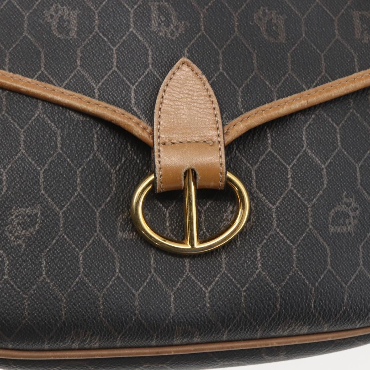 Christian Dior Honeycomb Canvas Shoulder Bag PVC Black Brown gold Auth bs31903