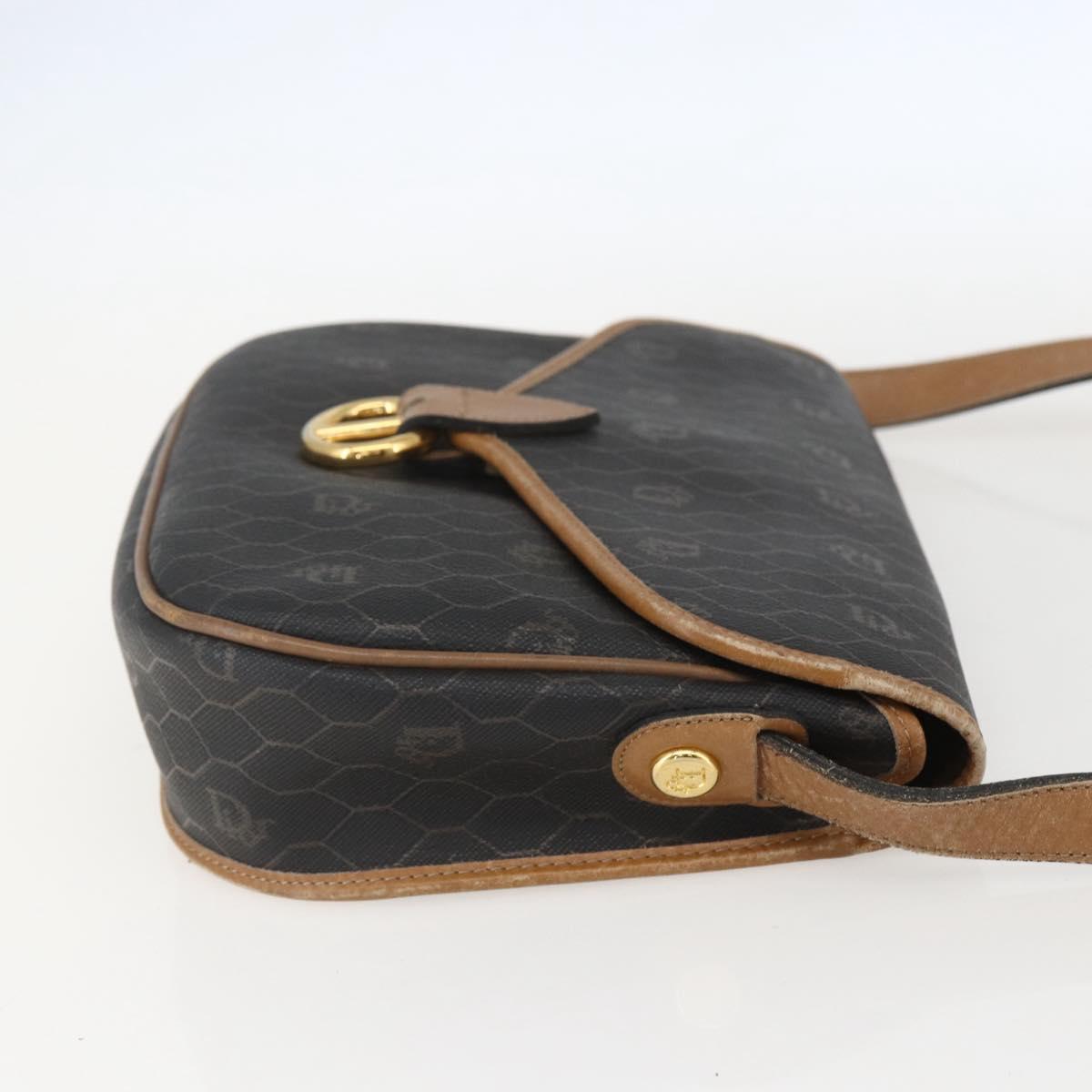 Christian Dior Honeycomb Canvas Shoulder Bag PVC Black Brown gold Auth bs31903