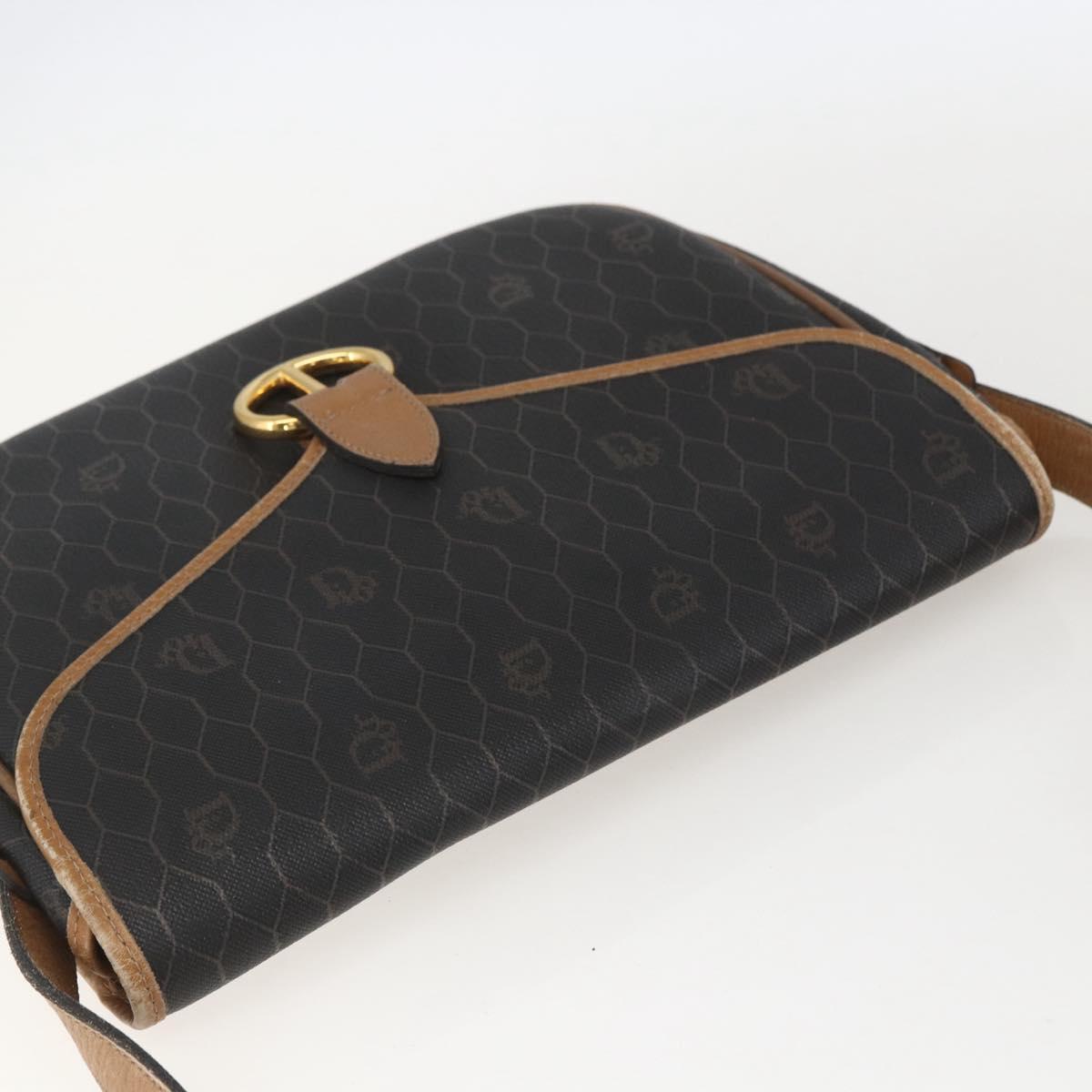 Christian Dior Honeycomb Canvas Shoulder Bag PVC Black Brown gold Auth bs31903