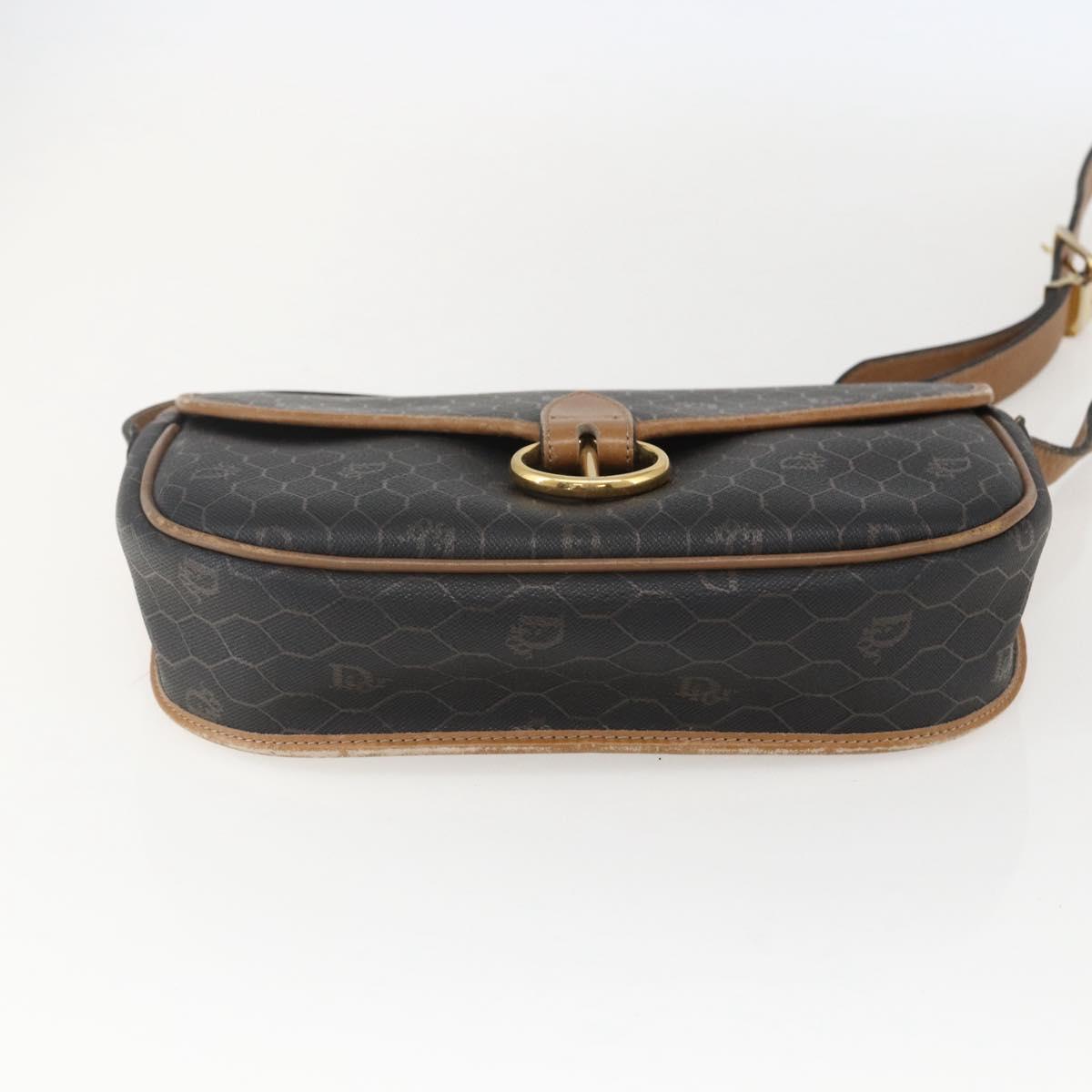 Christian Dior Honeycomb Canvas Shoulder Bag PVC Black Brown gold Auth bs31903