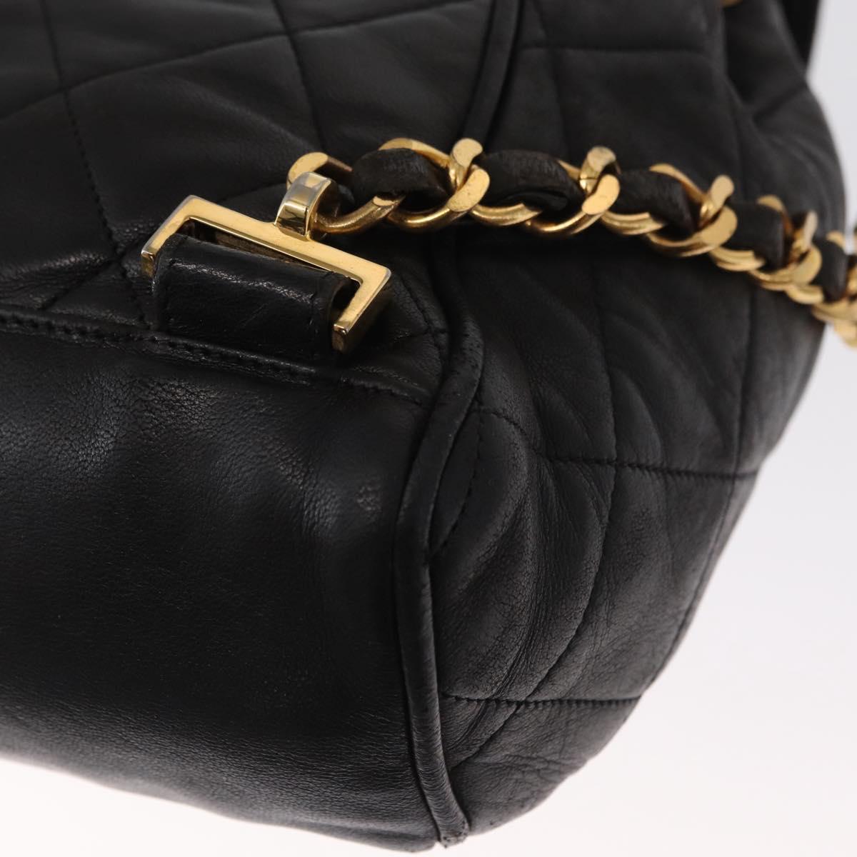 CHANEL Matelasse Backpack Lamb Skin Black Gold CC Auth bs31908