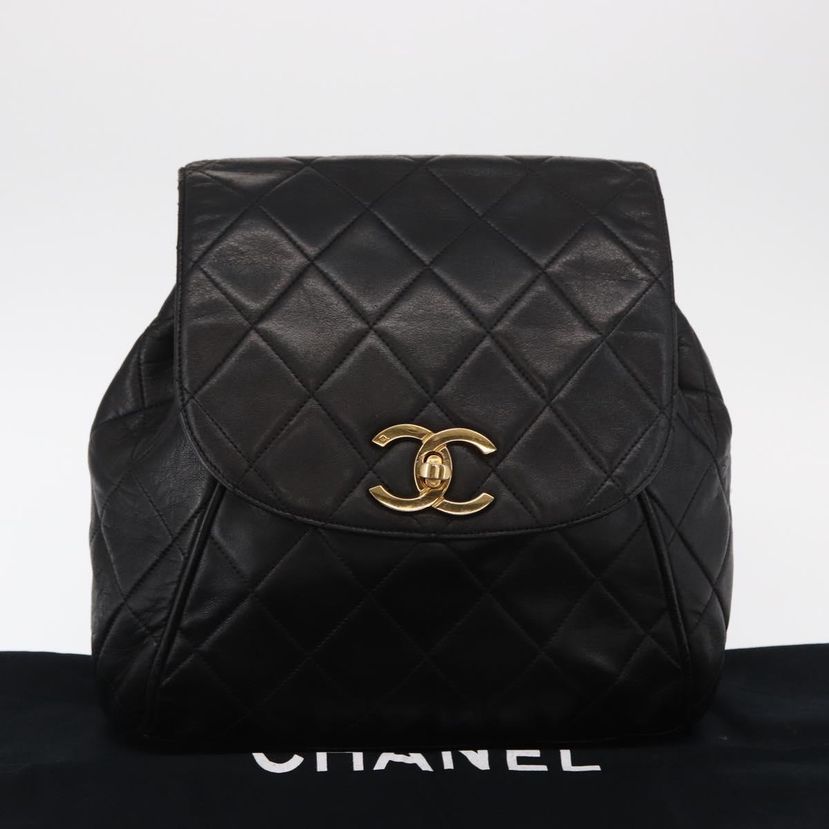 CHANEL Matelasse Backpack Lamb Skin Black Gold CC Auth bs31908