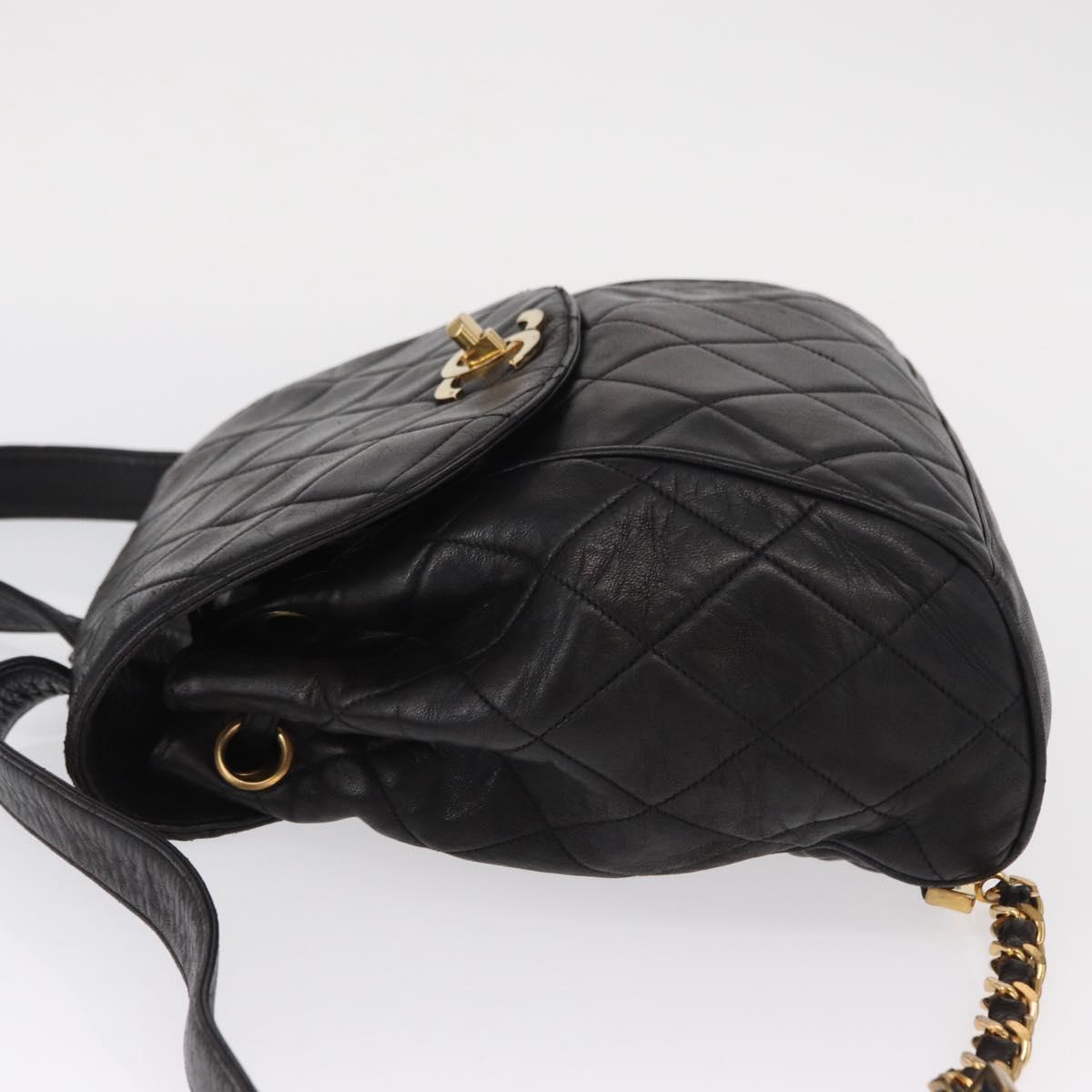 CHANEL Matelasse Backpack Lamb Skin Black Gold CC Auth bs31908