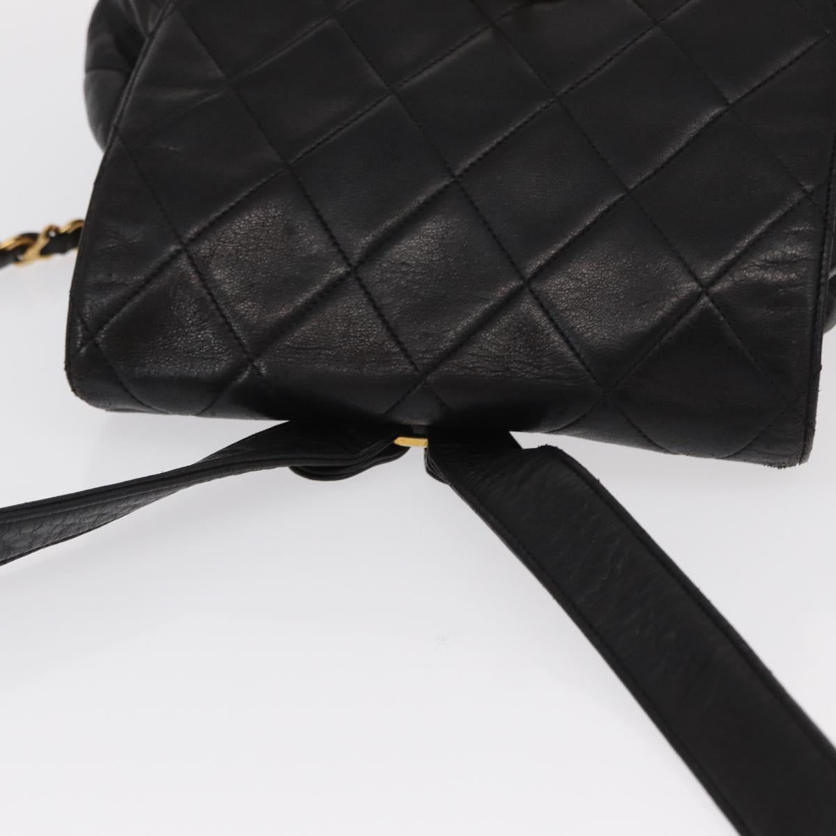 CHANEL Matelasse Backpack Lamb Skin Black Gold CC Auth bs31908