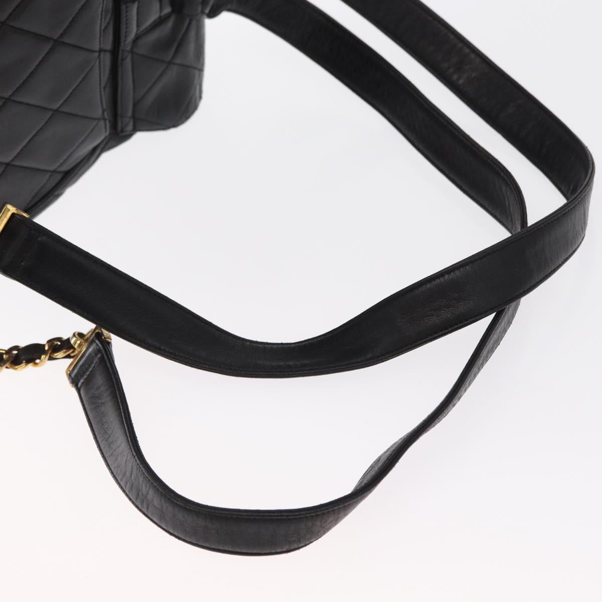 CHANEL Matelasse Backpack Lamb Skin Black Gold CC Auth bs31908