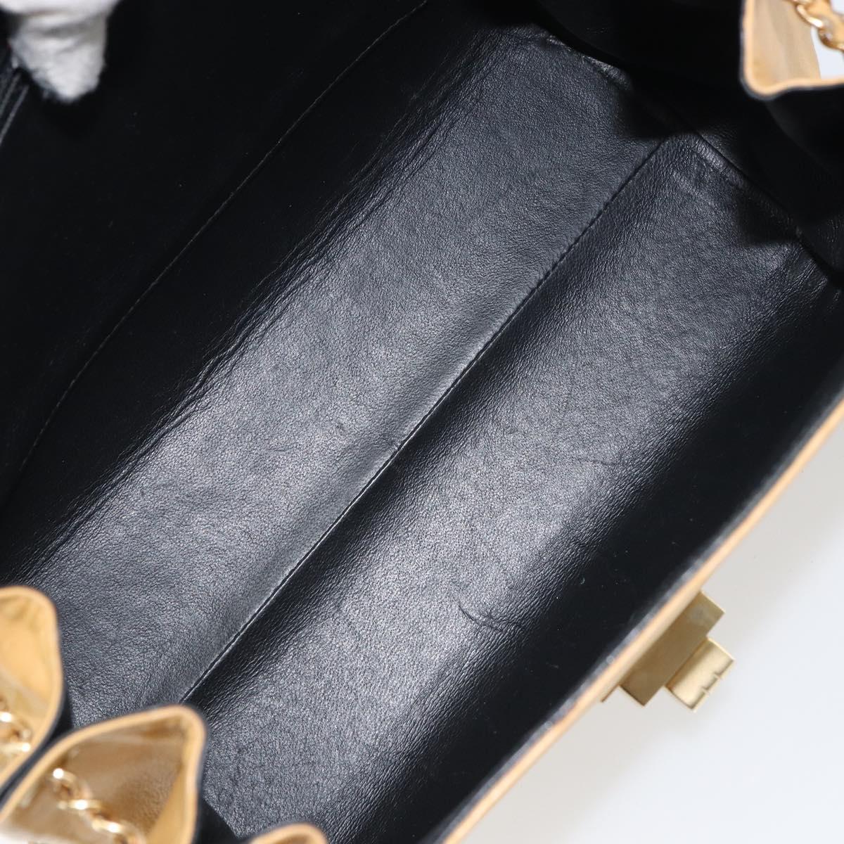 CHANEL Choco Bar line Chain Shoulder Bag Lamb Skin Beige Gold CC Auth bs31909