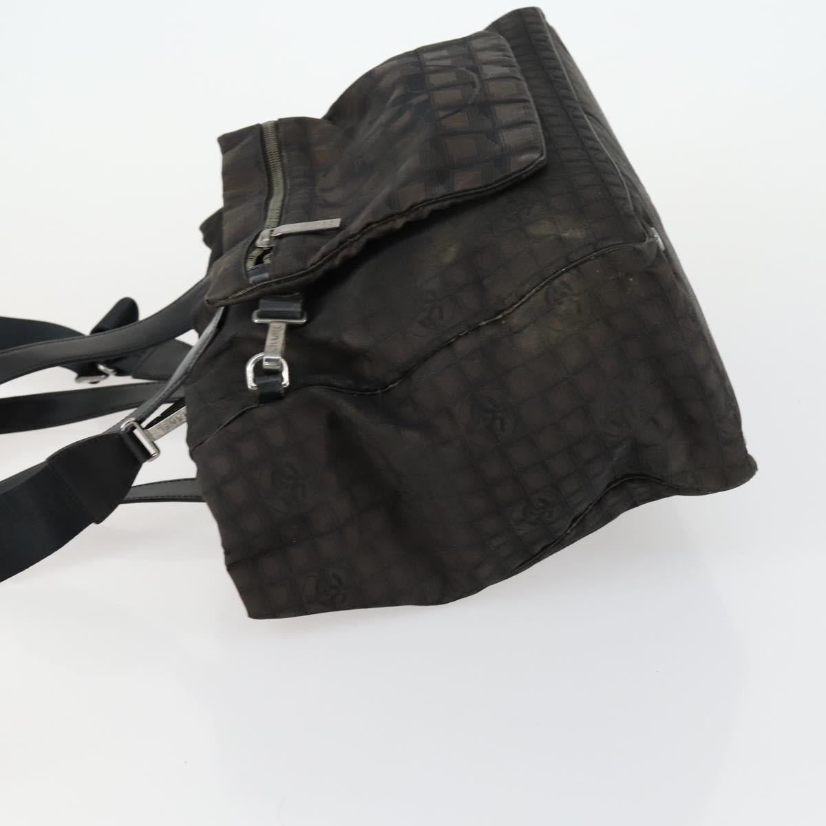 CHANEL New Travel Line Tote Bag Nylon 2way Brown Silver CC Auth bs31911