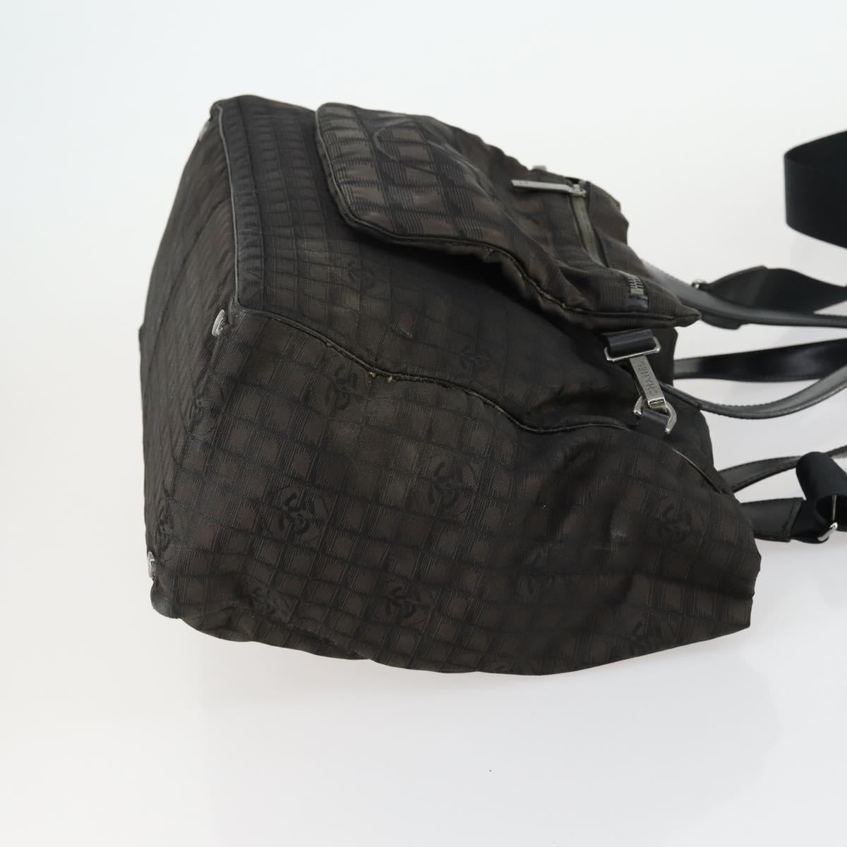 CHANEL New Travel Line Tote Bag Nylon 2way Brown Silver CC Auth bs31911