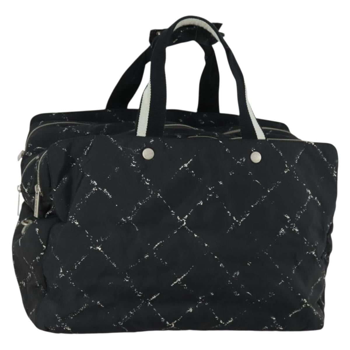 CHANEL Travel Line Boston Bag Nylon Black Silver CC Auth bs31912