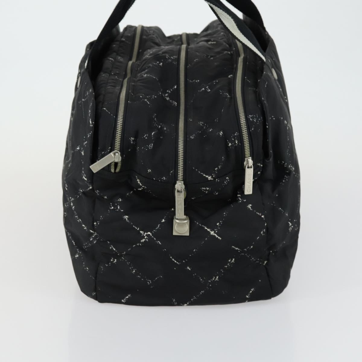 CHANEL Travel Line Boston Bag Nylon Black Silver CC Auth bs31912