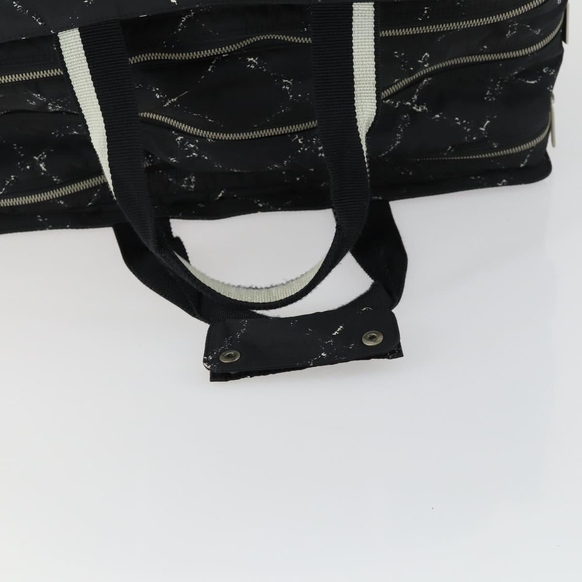 CHANEL Travel Line Boston Bag Nylon Black Silver CC Auth bs31912
