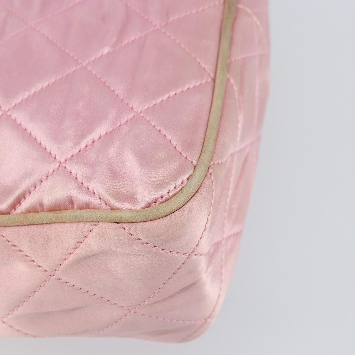 CHANEL Chain Shoulder Bag Satin Pink Gold CC Auth bs31914