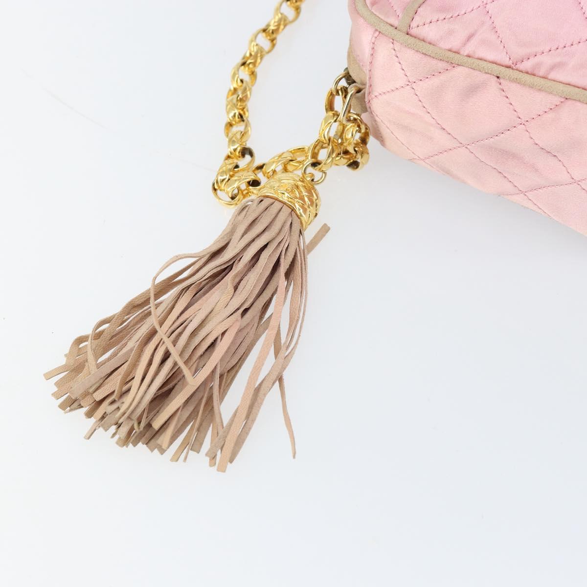 CHANEL Chain Shoulder Bag Satin Pink Gold CC Auth bs31914