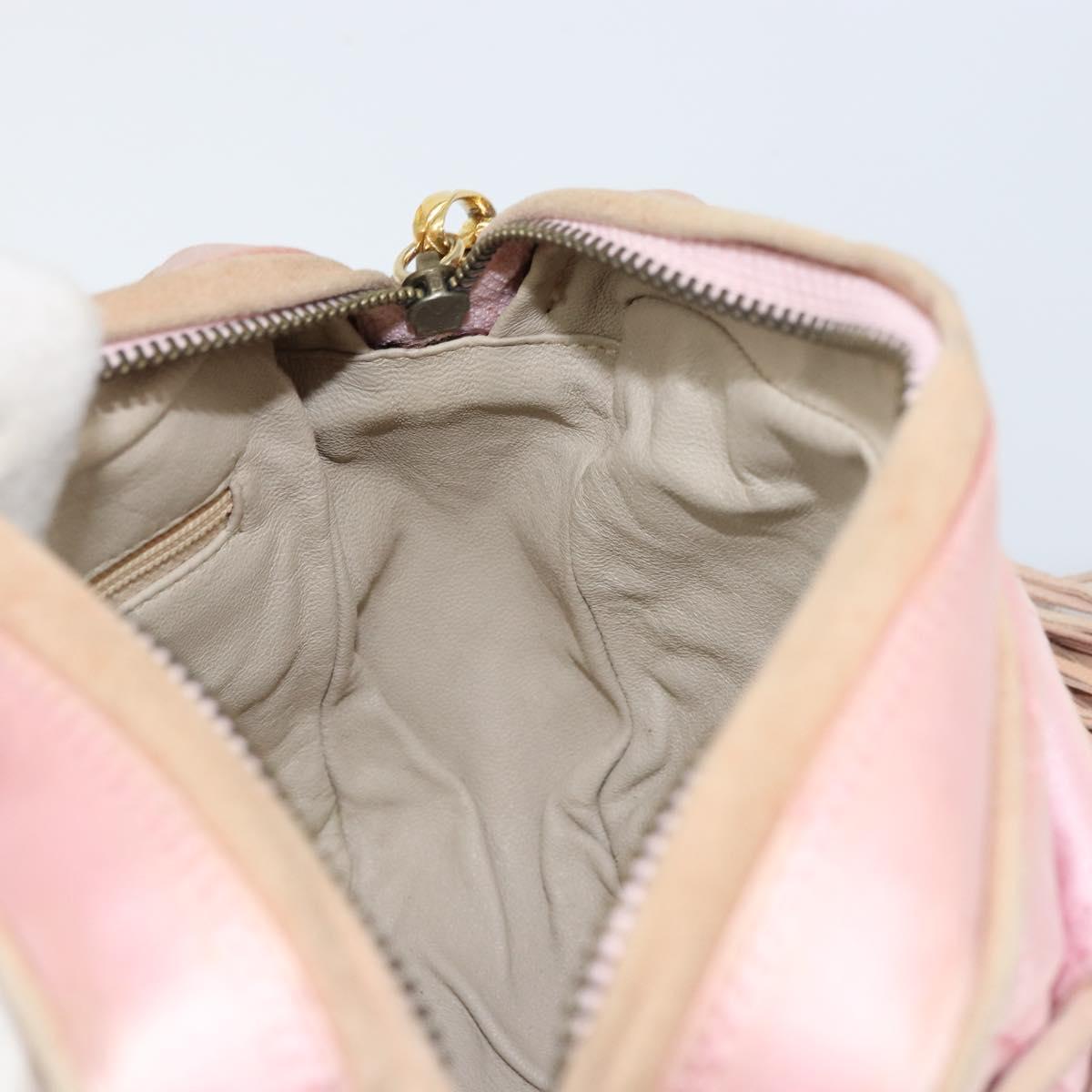 CHANEL Chain Shoulder Bag Satin Pink Gold CC Auth bs31914
