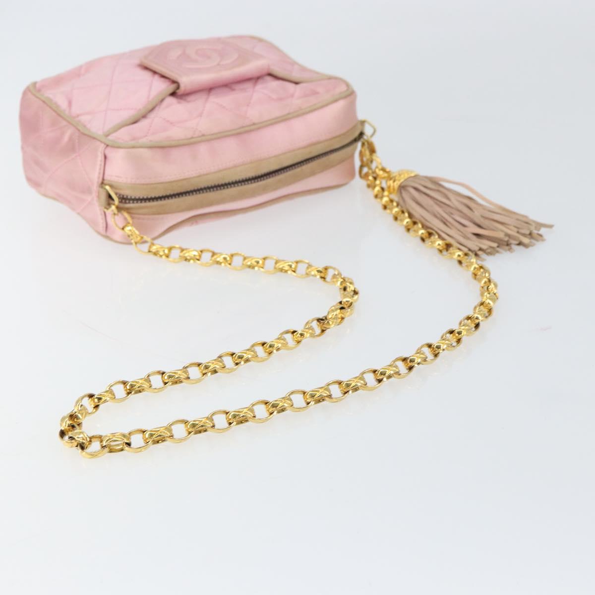 CHANEL Chain Shoulder Bag Satin Pink Gold CC Auth bs31914