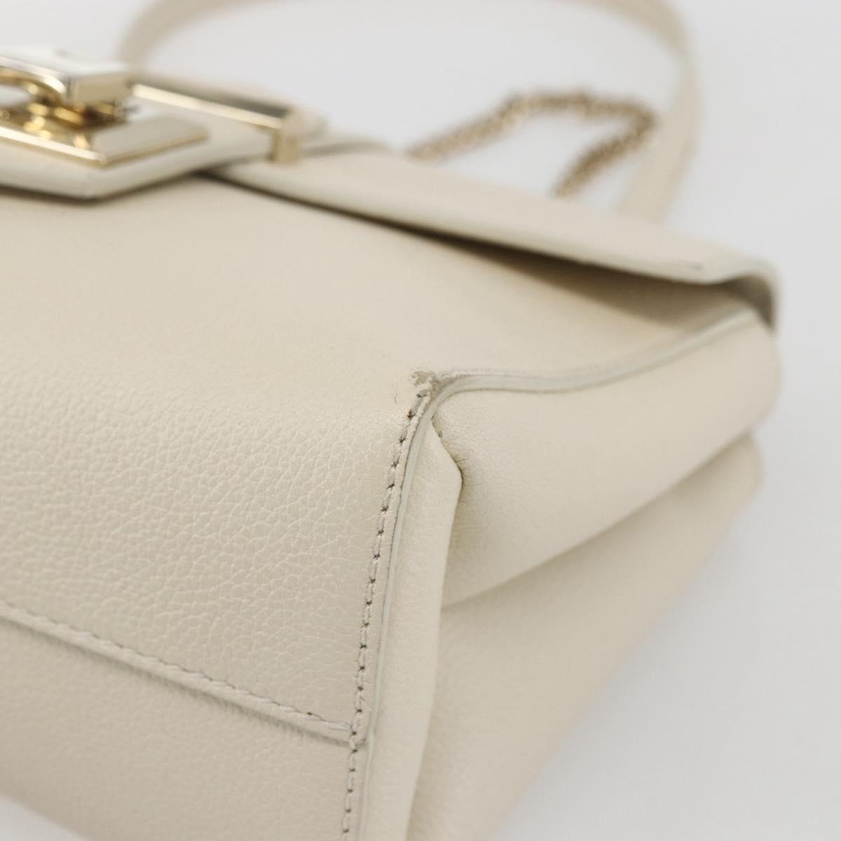 Jimmy Choo Chain Shoulder Bag Leather White Gold Auth bs31956