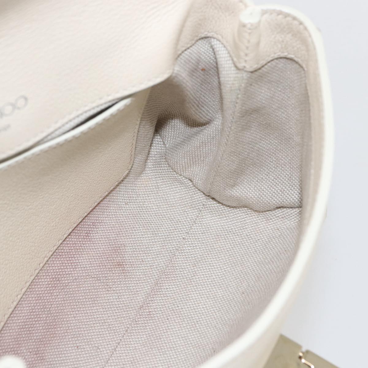 Jimmy Choo Chain Shoulder Bag Leather White Gold Auth bs31956