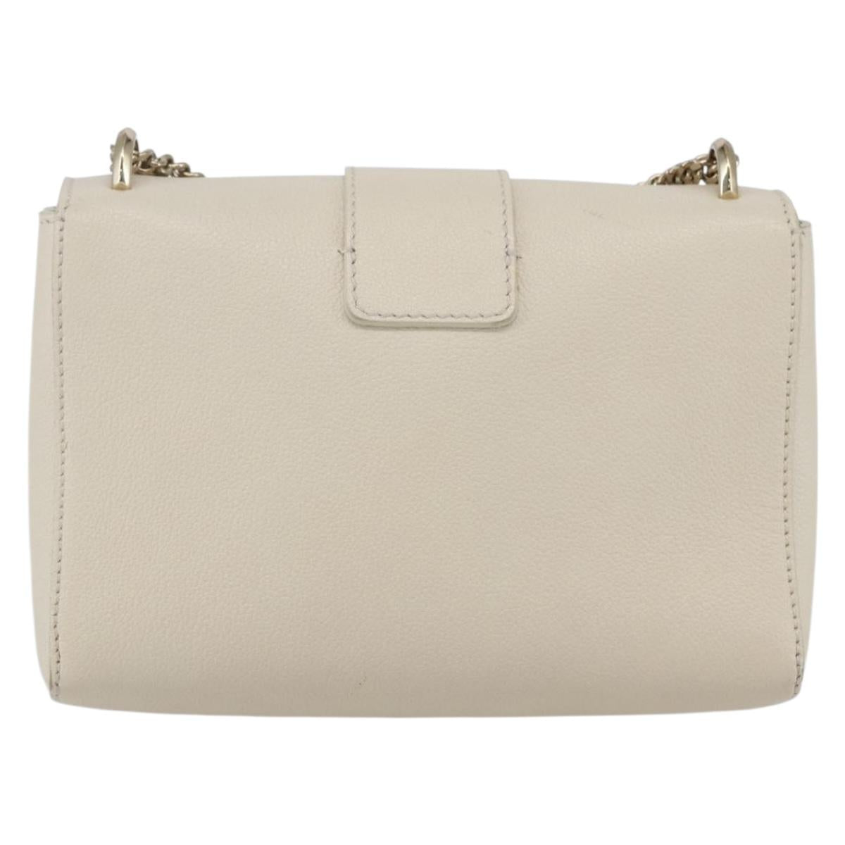 Jimmy Choo Chain Shoulder Bag Leather White Gold Auth bs31956