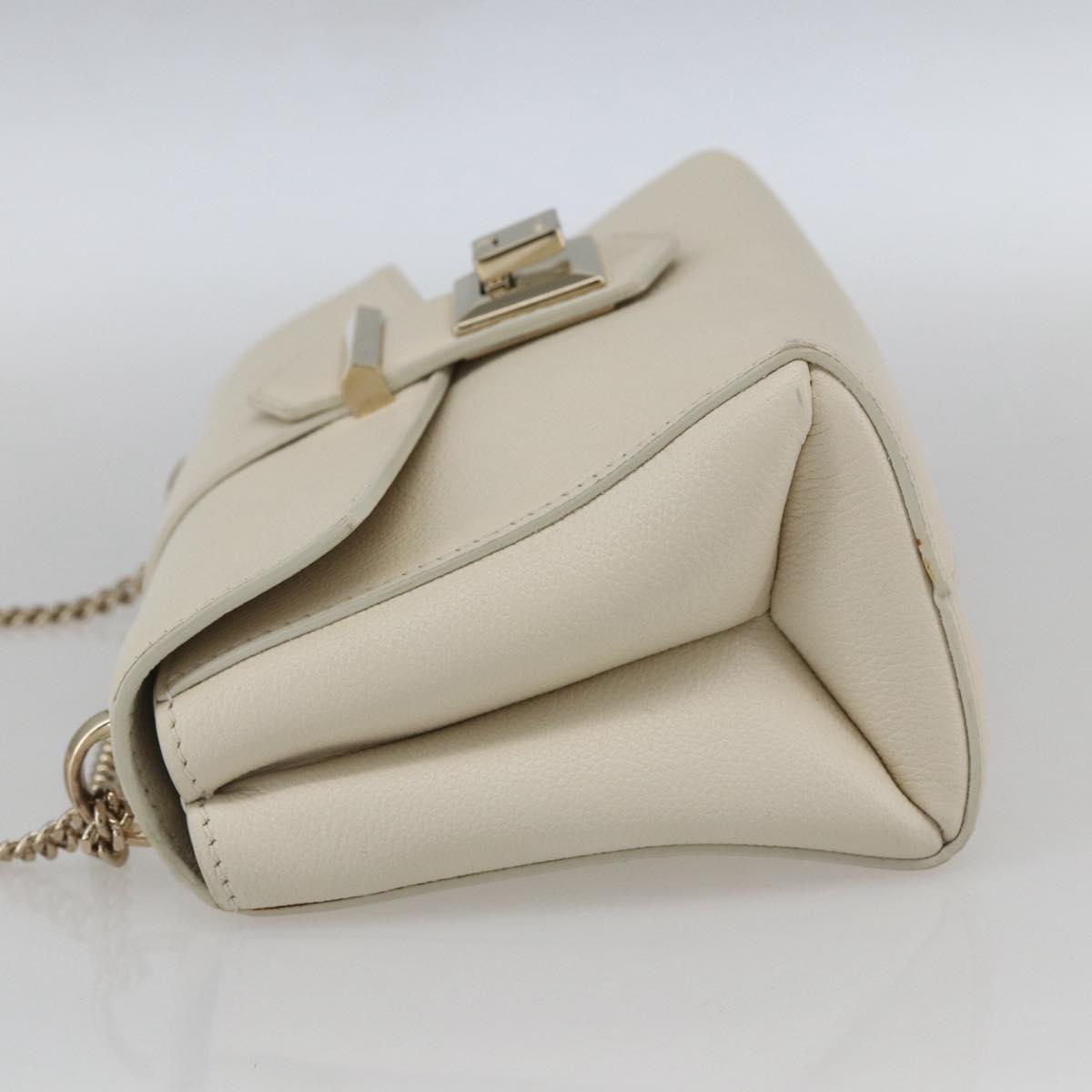 Jimmy Choo Chain Shoulder Bag Leather White Gold Auth bs31956
