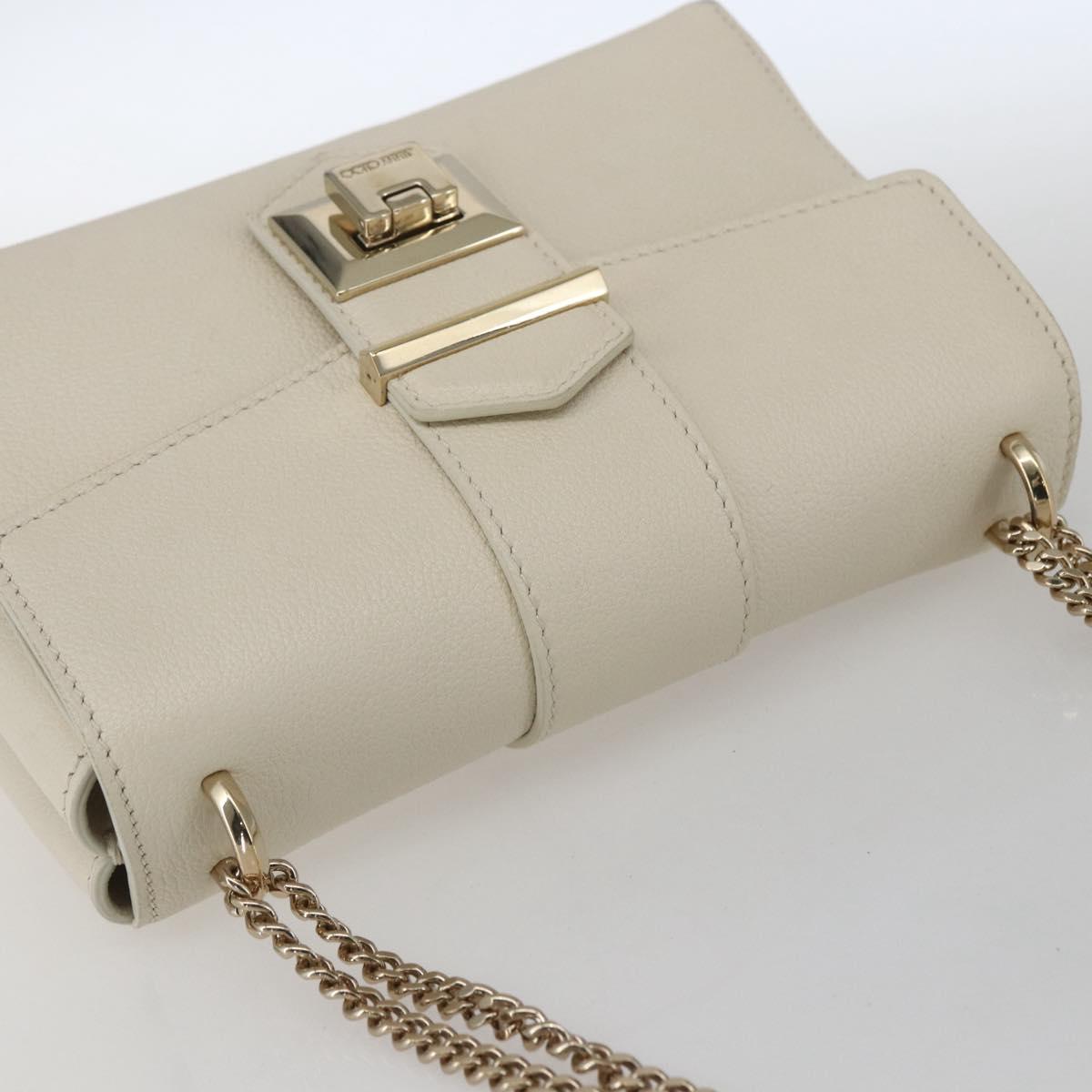 Jimmy Choo Chain Shoulder Bag Leather White Gold Auth bs31956