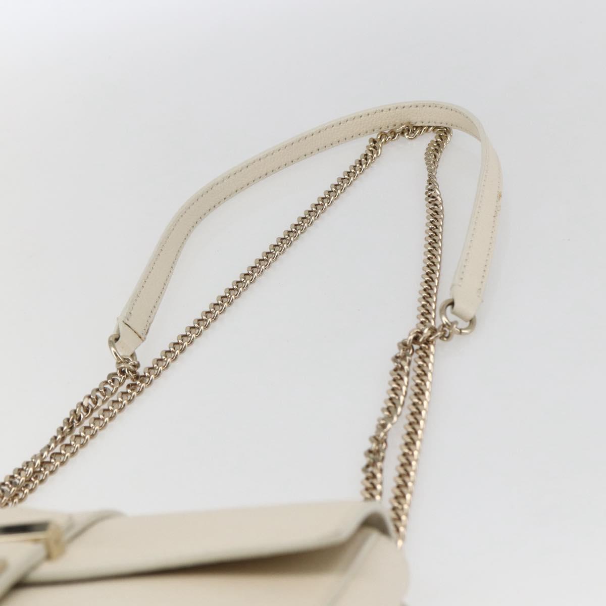 Jimmy Choo Chain Shoulder Bag Leather White Gold Auth bs31956
