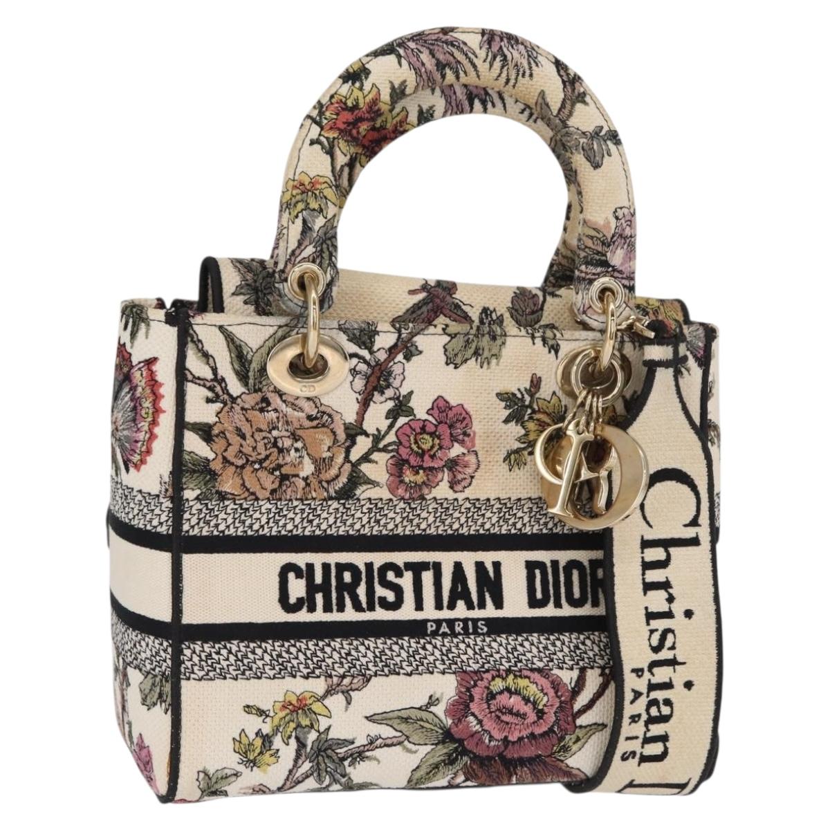Christian Dior jardin Hand Bag Canvas 2way Beige Gold Auth bs31958