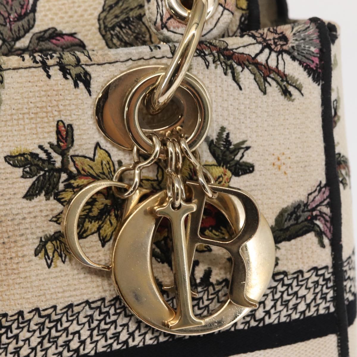 Christian Dior jardin Hand Bag Canvas 2way Beige Gold Auth bs31958