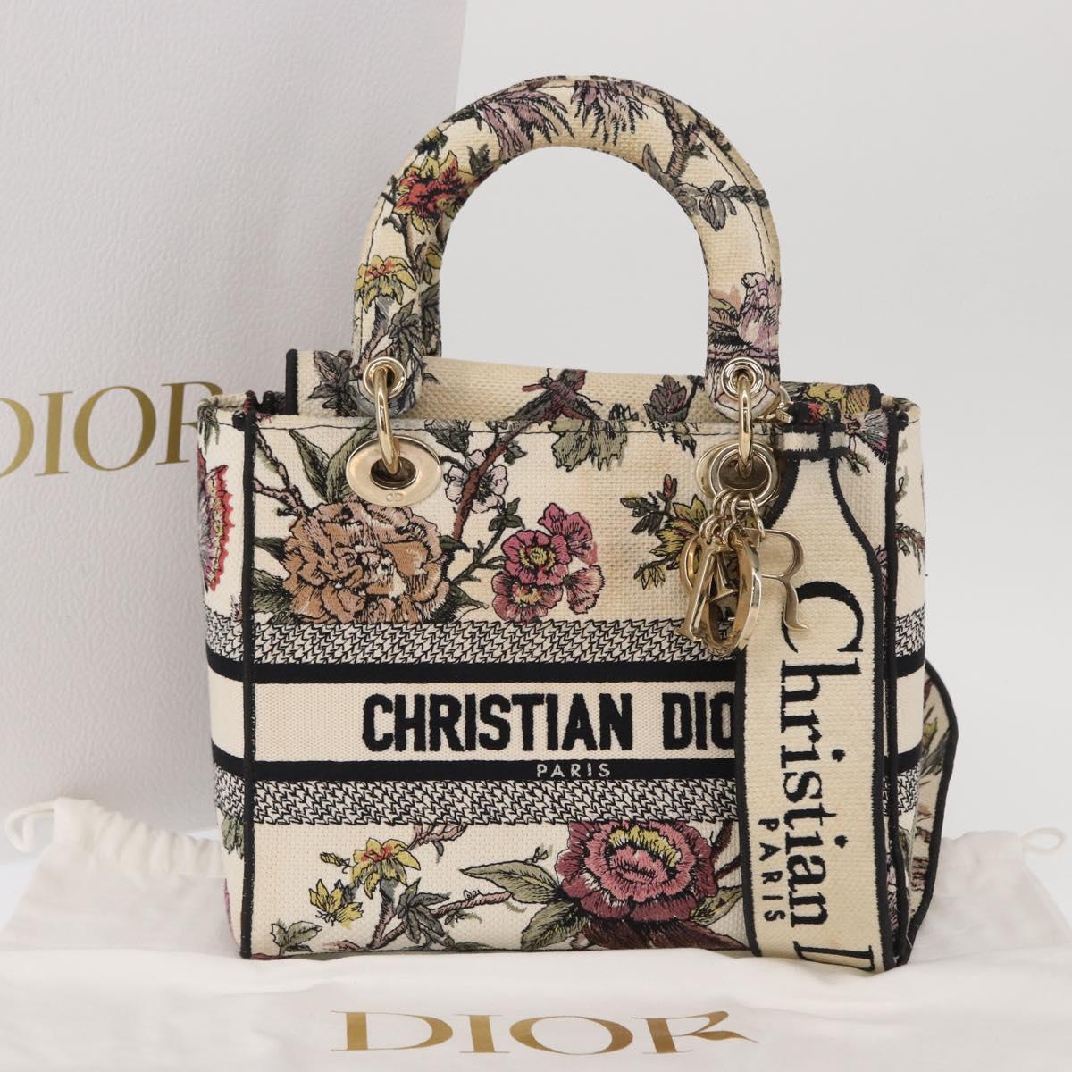 Christian Dior jardin Hand Bag Canvas 2way Beige Gold Auth bs31958