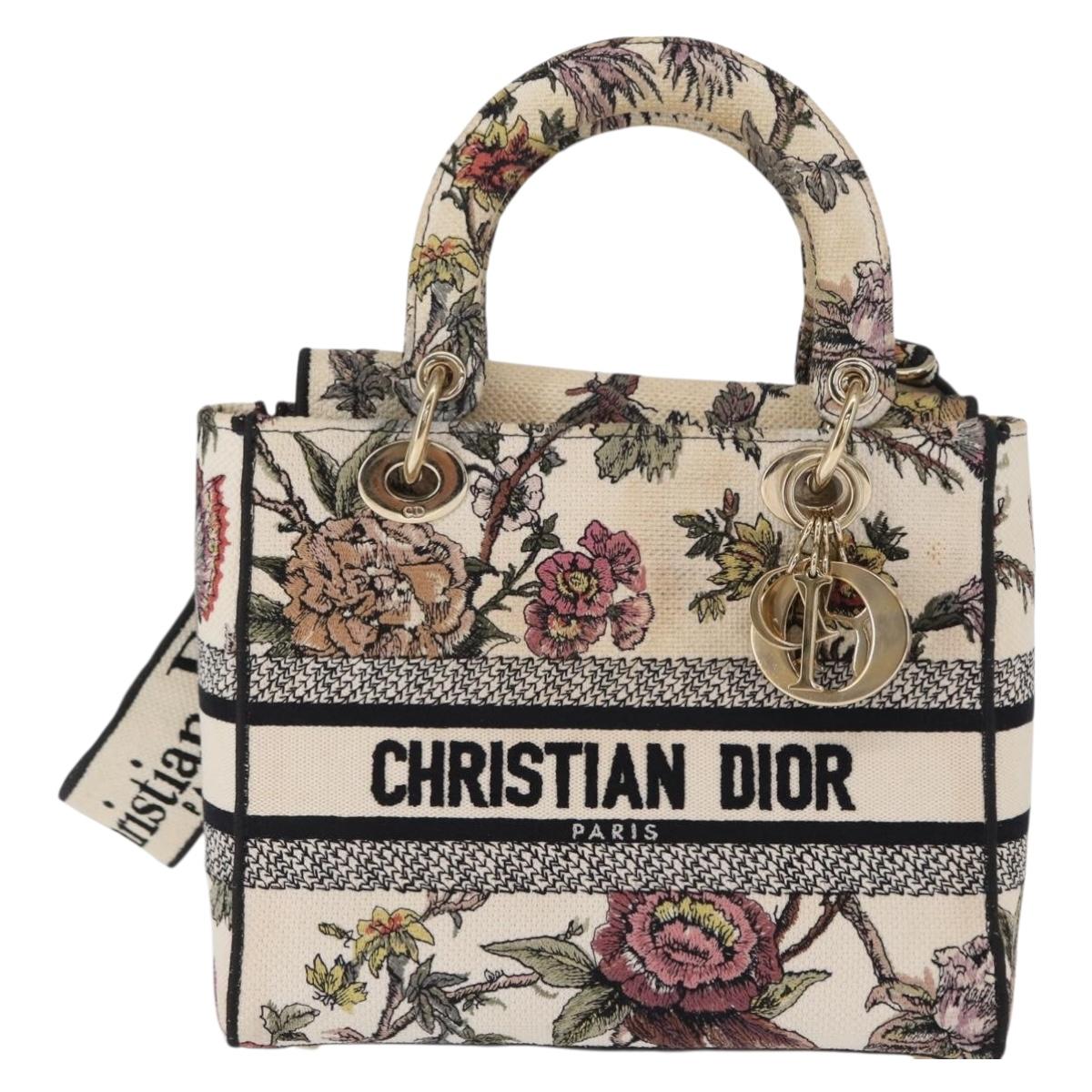Christian Dior jardin Hand Bag Canvas 2way Beige Gold Auth bs31958